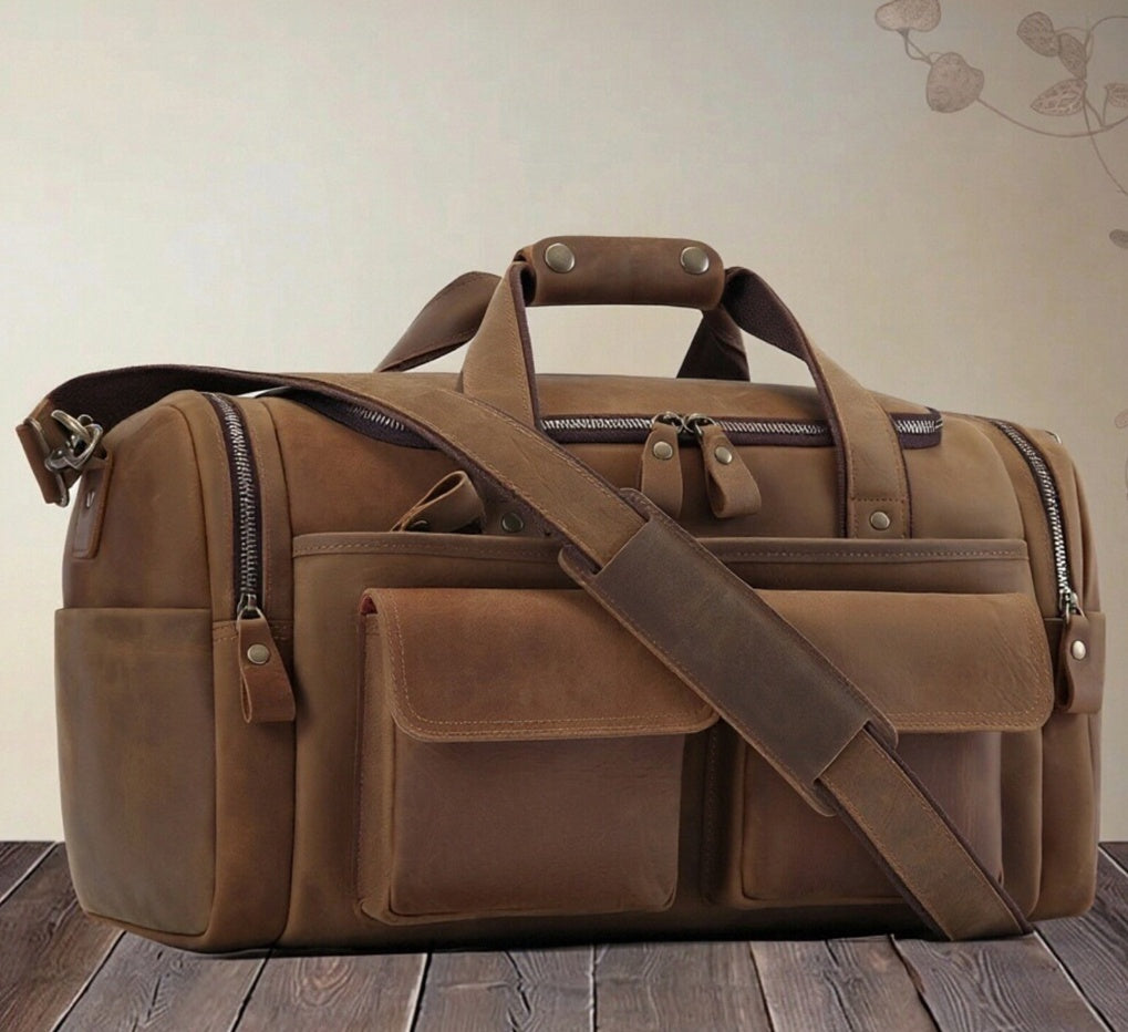 Genuine Leather Travel Bag for Men – First-Layer Cowhide Duffel