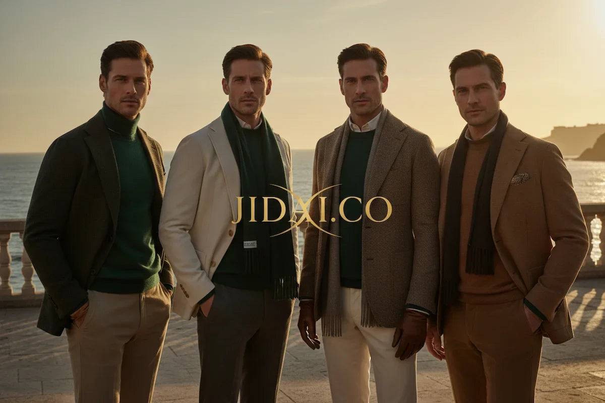 JIDAI.CO Men's Autumn Edit by the Sea, four models in layered coastal menswear