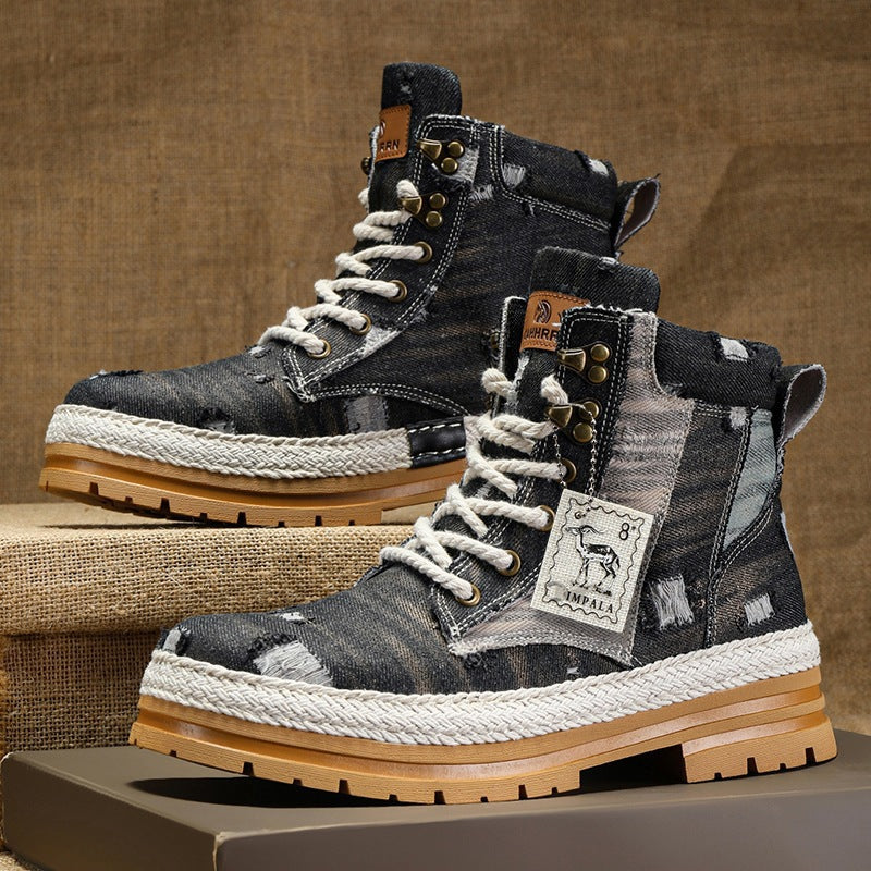 Men's High-Top Denim Martin Boots – Chunky Heel
