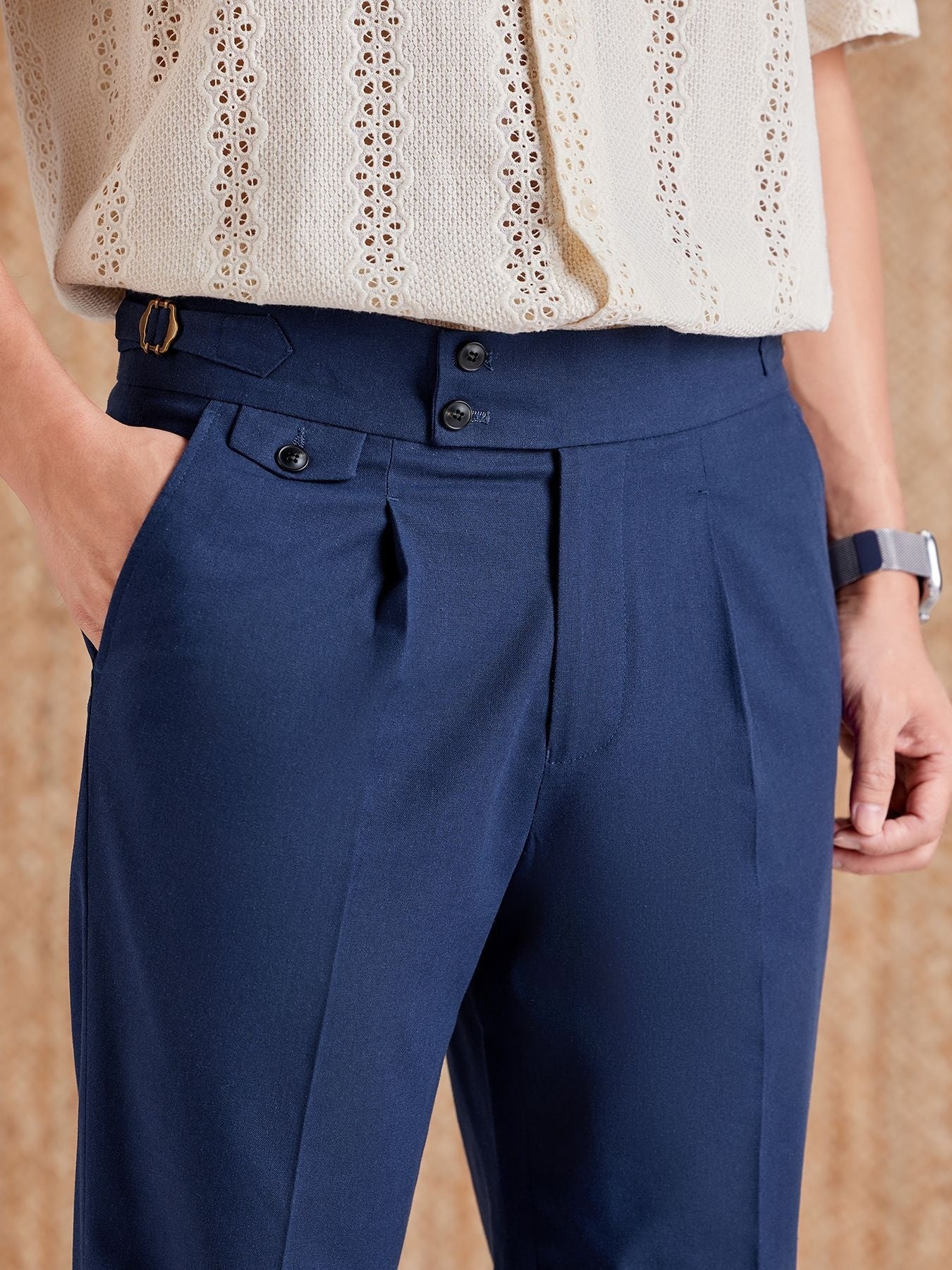 Men's Slim Fit High Waist Linen Trousers
