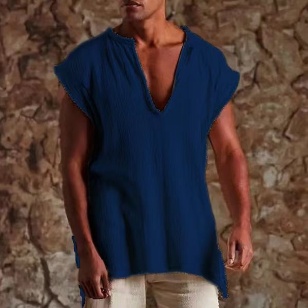 Plus-size Mens Retro Sleeveless Loose-fit T-shirt