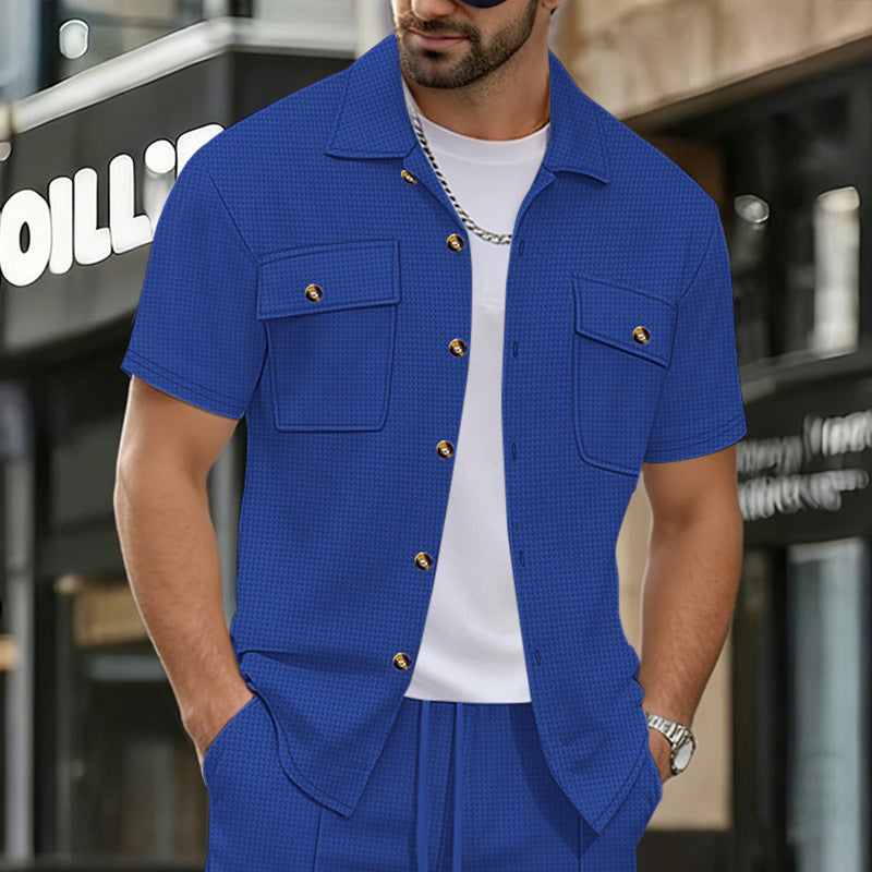 Men's Waffle-Weave Short-Sleeve Cardigan Jacket