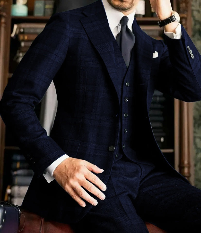 Men's 3-Piece Slim-Fit Suit Set – Jacket, Vest & Trousers, 8 Colours