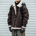 Men's Suede-Effect Biker Jacket – Fleece-Lined Padded Coat