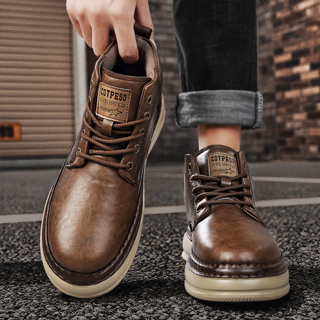 Retro Mid-Top Boots – Men's Chunky Heel Lace-Up
