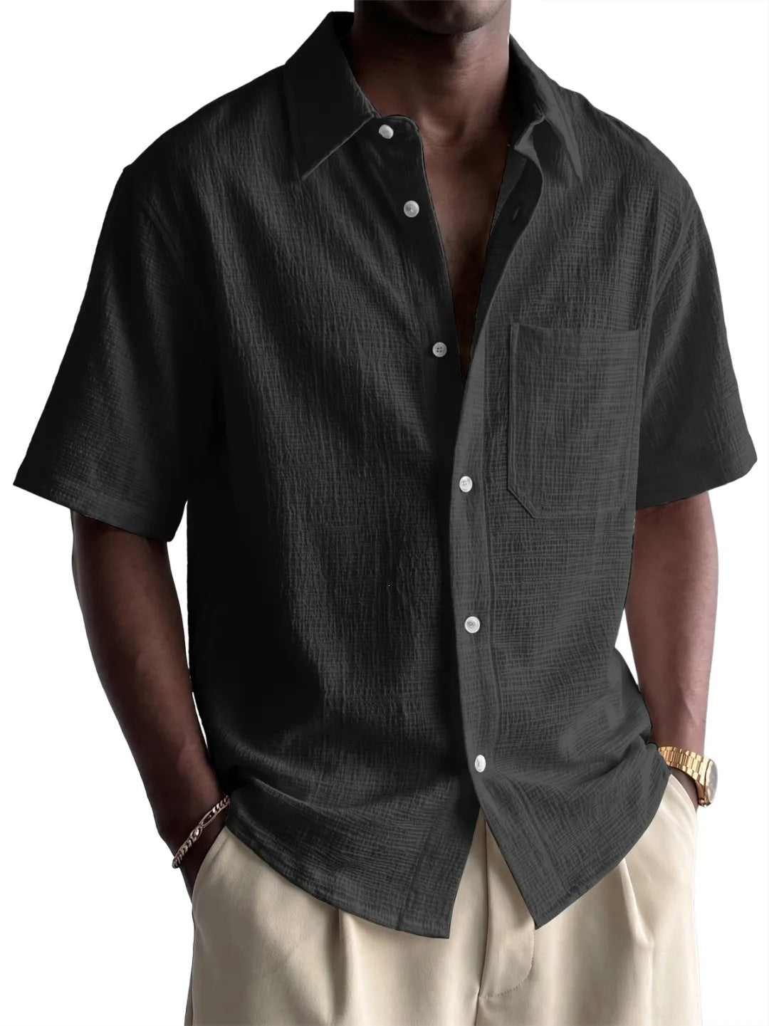Men's Cotton-Linen Short-Sleeve Shirt – 7 Colors Loose Fit