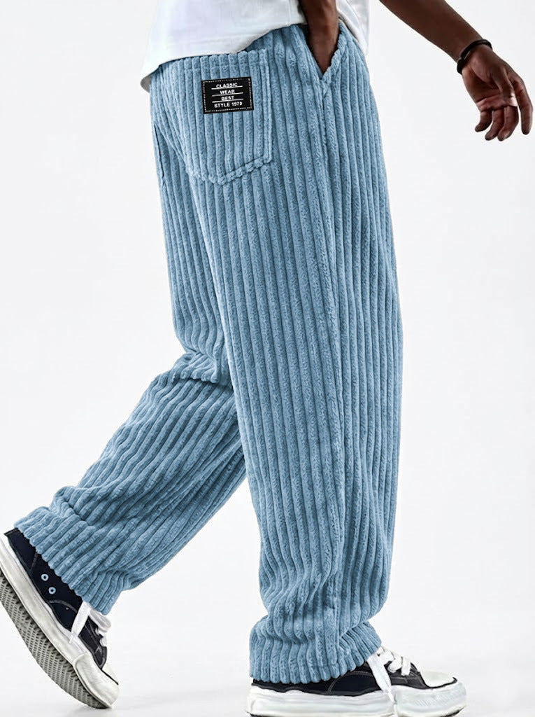 Men's Corduroy Straight-Leg Trousers – Elastic Waist, Drawstring, 11 Colours