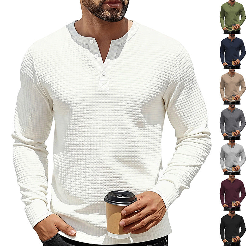 Mens Long-Sleeve Sweatshirt With Jacquard Small Plaid Pattern