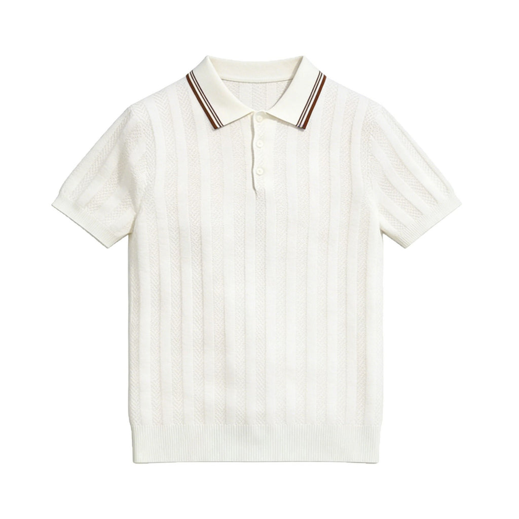 Men's Old Money Knitted Polo – Lapel Collar Slim Fit T-Shirt