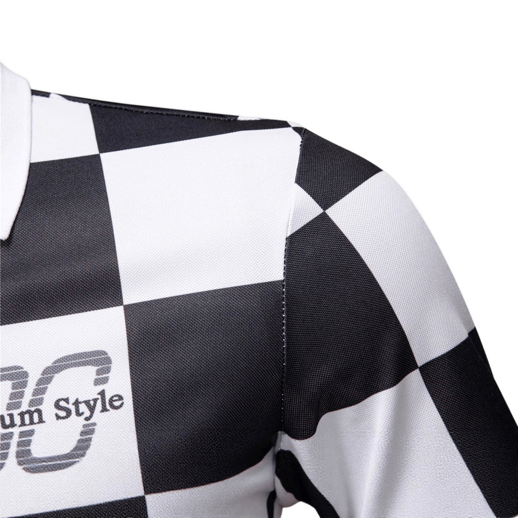 Checkered Short-Sleeve Letter-Printed Casual Fashion T-Shirt
