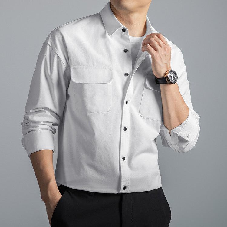 Men's Cotton Long-Sleeve Workwear Shirt – Japanese Vintage Style, Plus Size