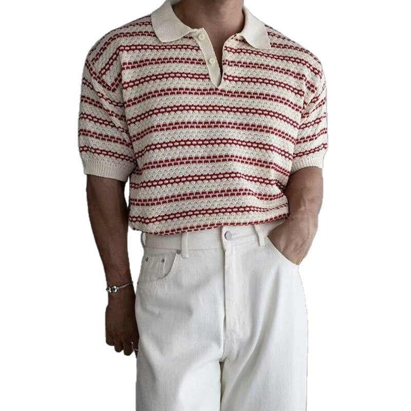 Striped Short-Sleeve Knitted Casual Shirt