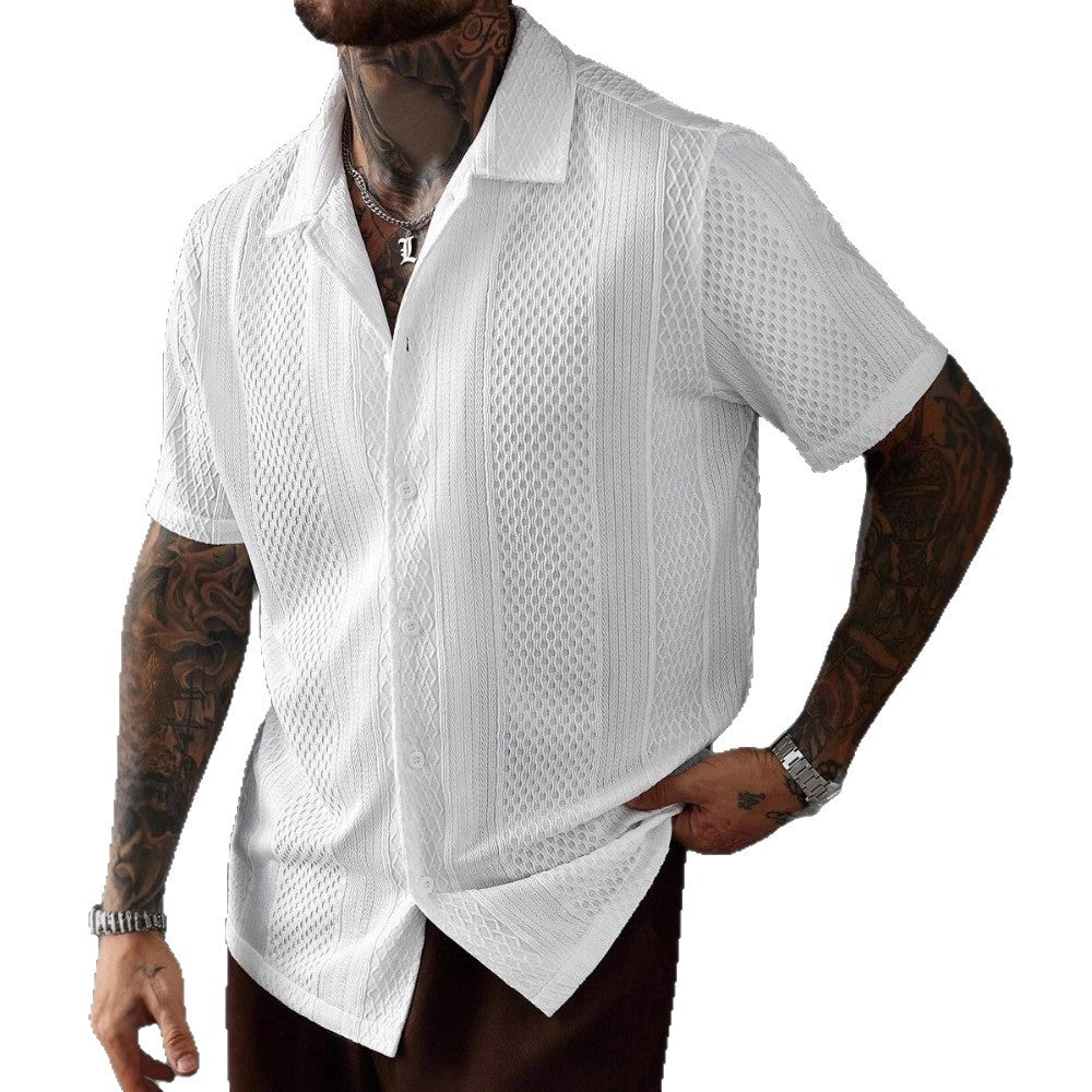 Hollow-Out Knitted Lapel Shirt