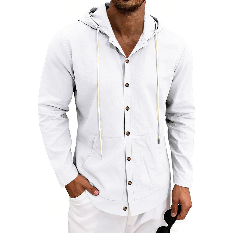 Loose-fit Linen Casual Hooded Long-Sleeve Shirt