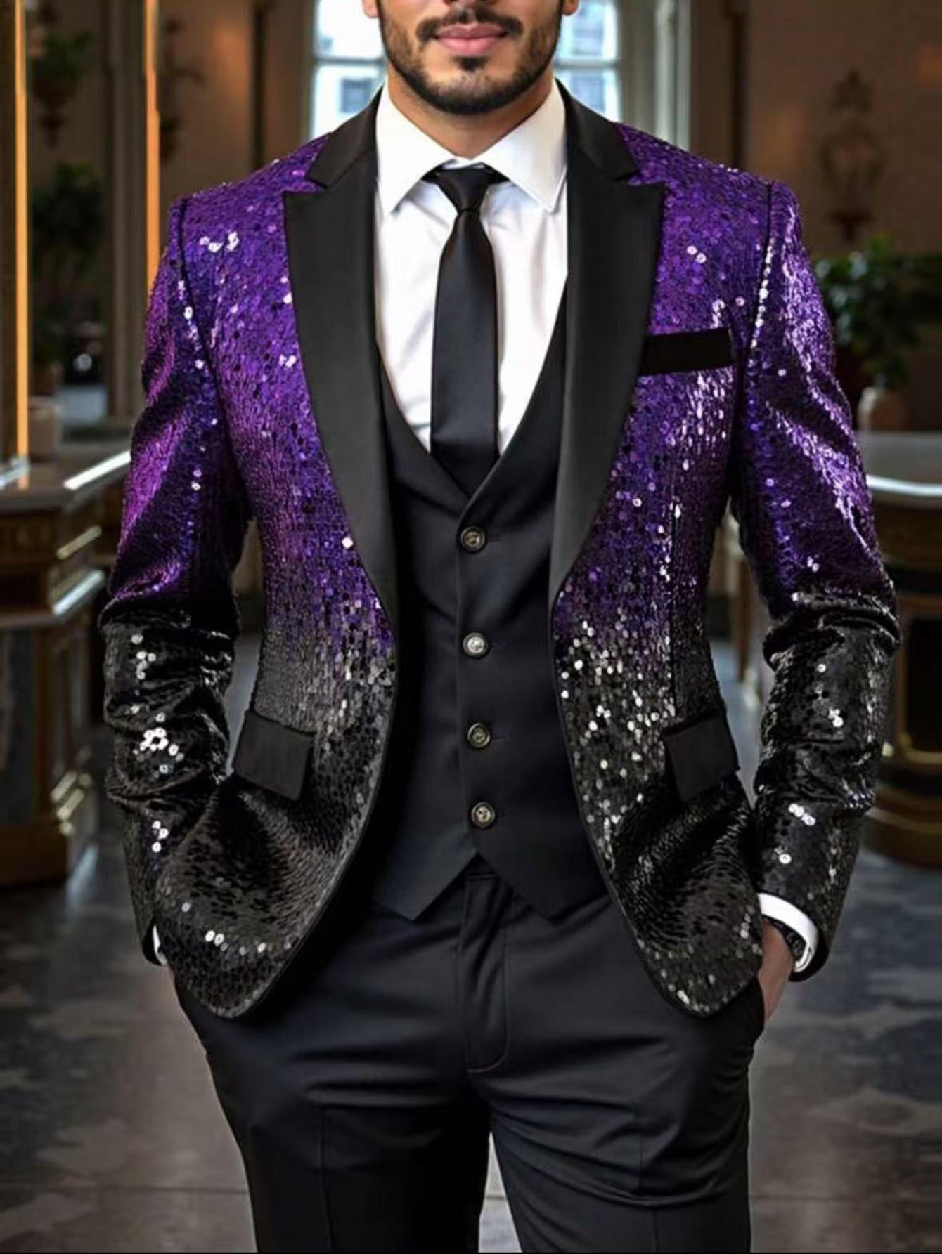Casual Loose-Fit Ombre Sequin Blazer