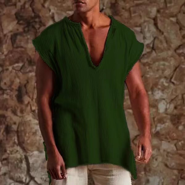 Plus-size Mens Retro Sleeveless Loose-fit T-shirt