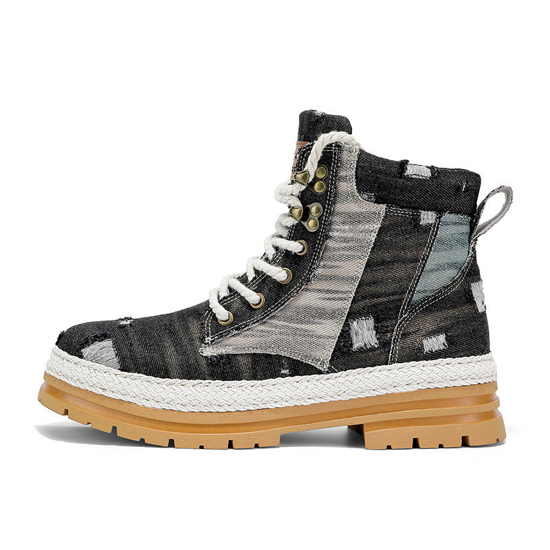 Men's High-Top Denim Martin Boots – Chunky Heel
