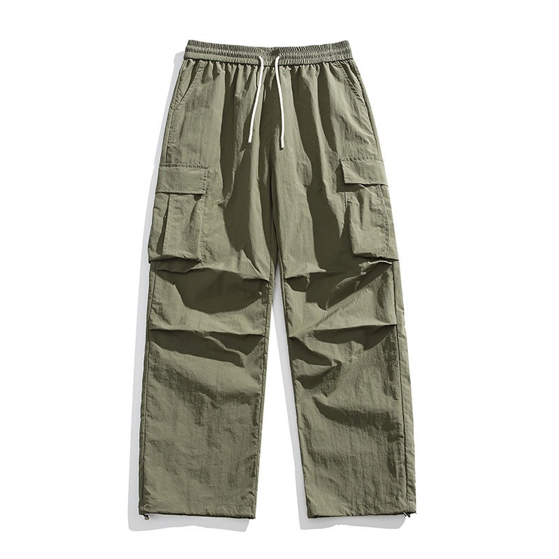 Ice Silk Trousers Multi-Pocket Loose Straight-Cut Casual Sports Pants