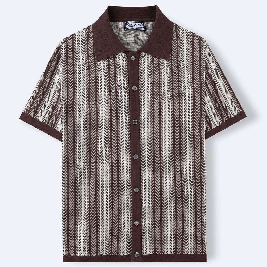 Short-Sleeve Striped Knitted Cardigan Jacquard Polo Shirt