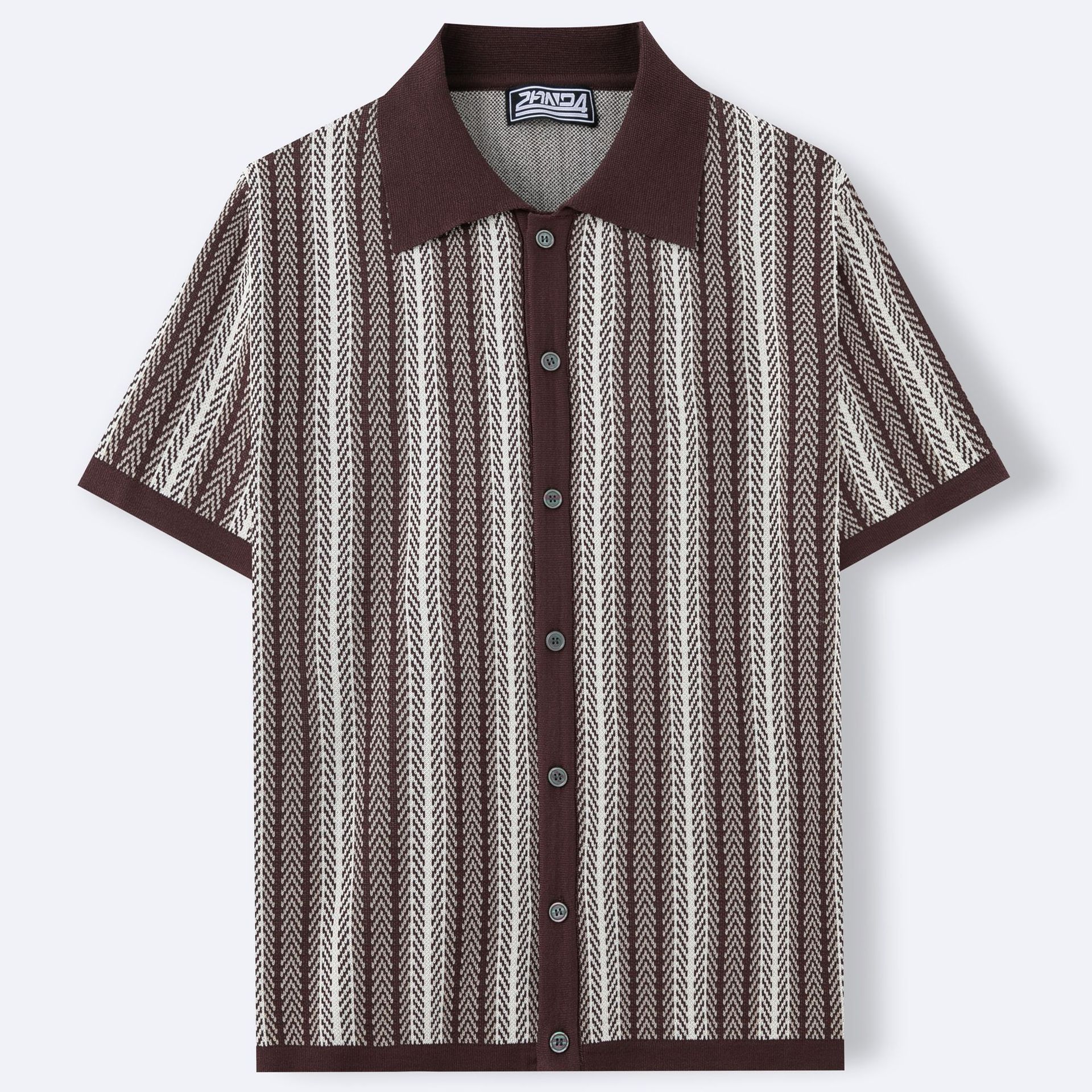Short-Sleeve Striped Knitted Cardigan Jacquard Polo Shirt