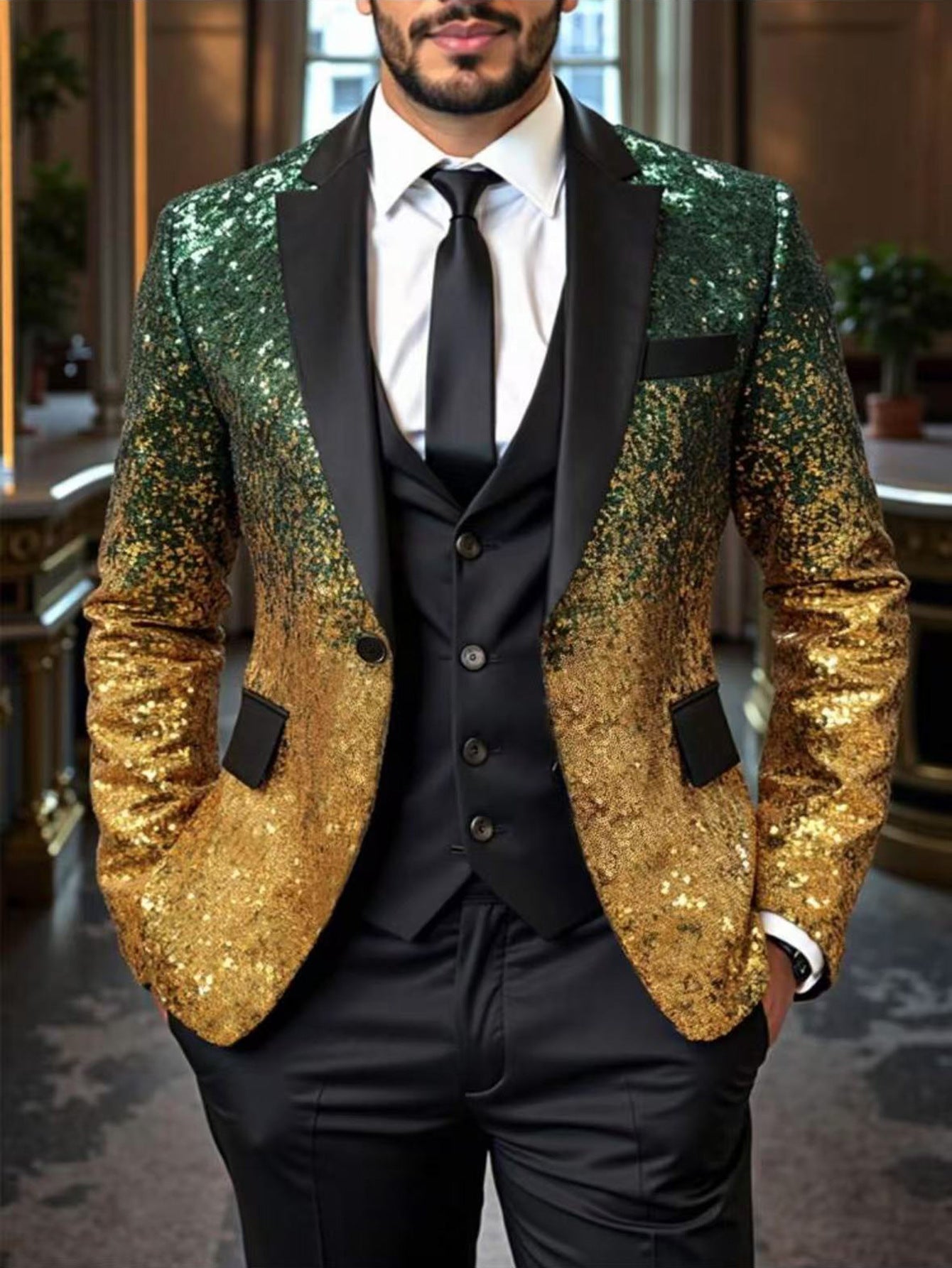 Casual Loose-Fit Ombre Sequin Blazer