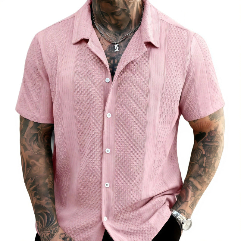 Hollow-Out Knitted Lapel Shirt