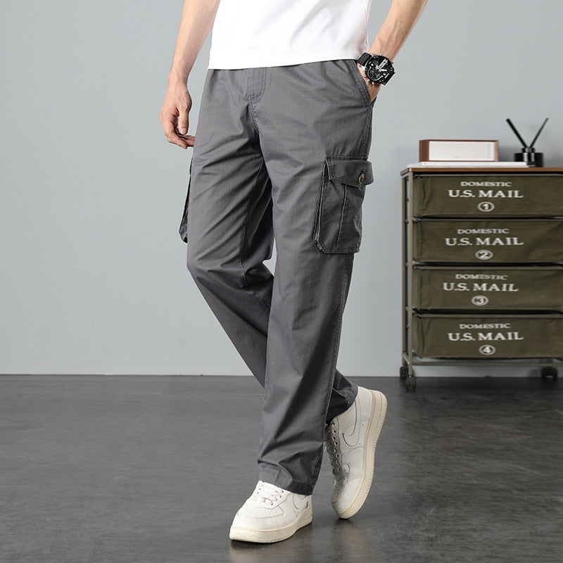 Men's Plus-Size Cotton Cargo Pants – Multi-Pocket High Waist