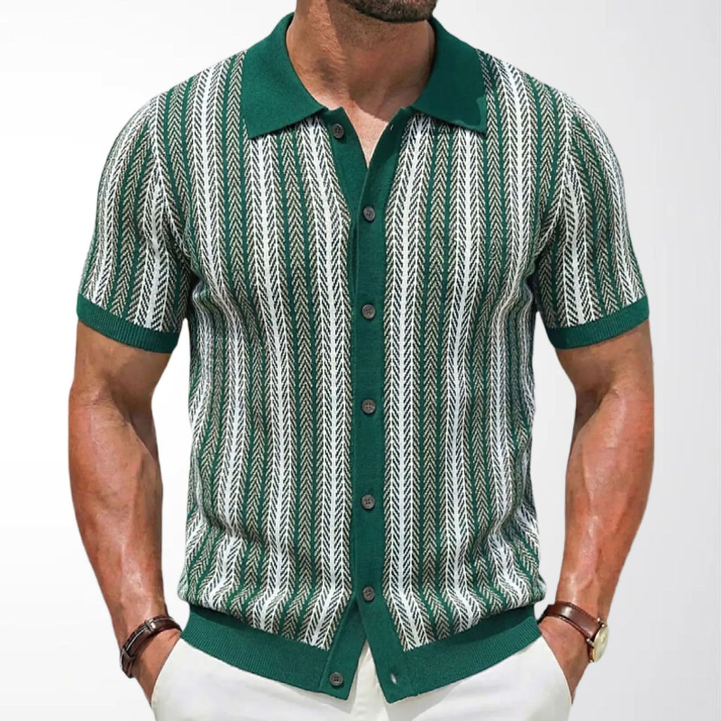 Striped Jacquard Short-Sleeve Knit Shirt