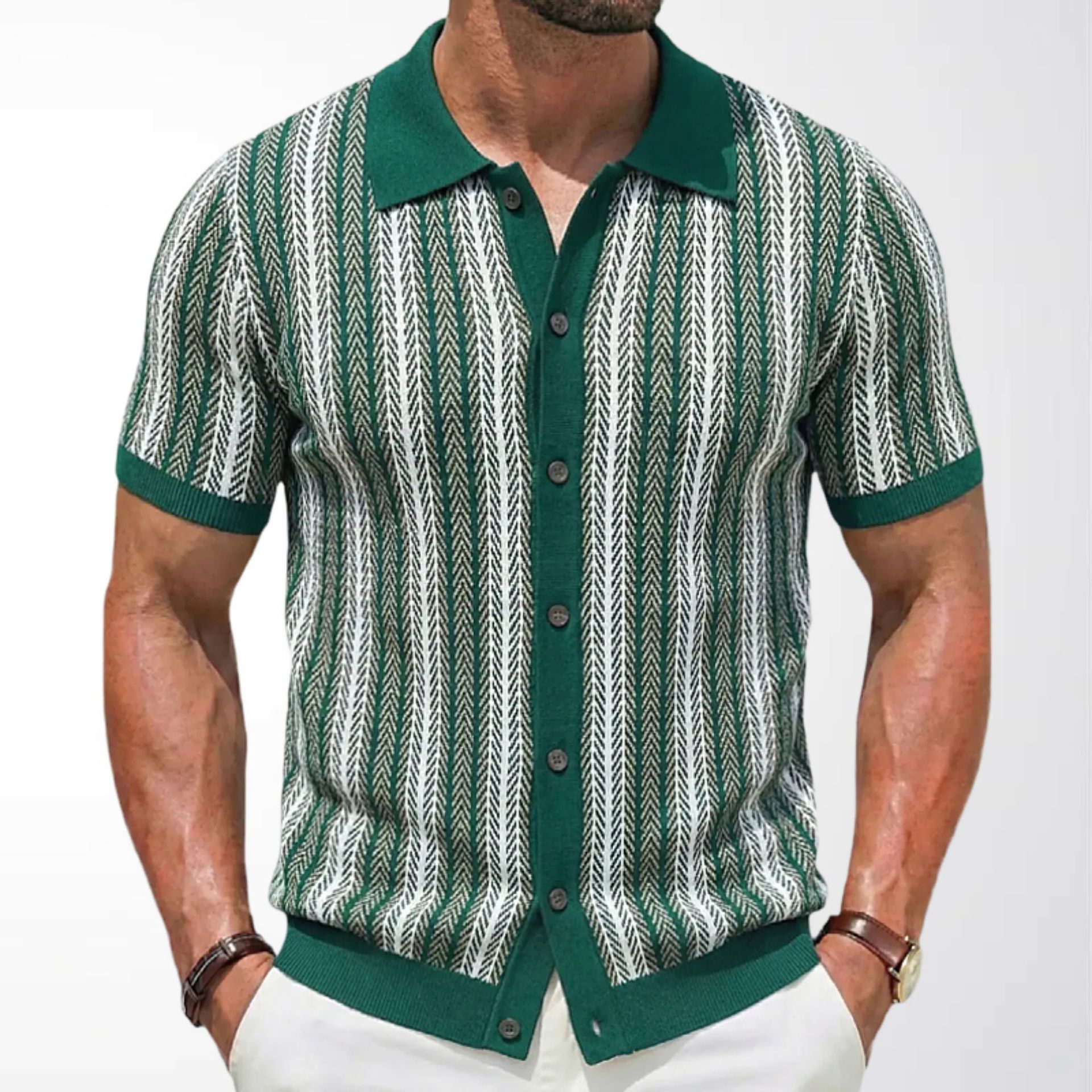 Striped Jacquard Short-Sleeve Knit Shirt