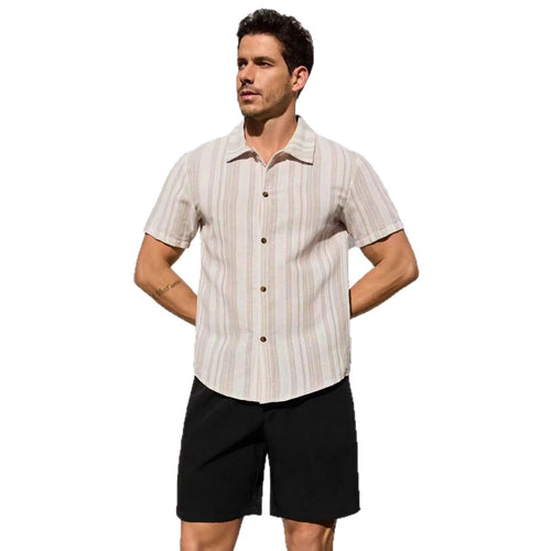 American-style Vintage Textured Striped Casual Short-sleeve Shirt