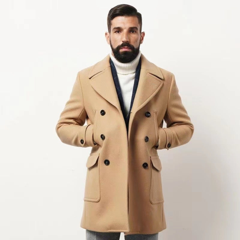 Long-Sleeve British-Style Fashionable Wool Coat