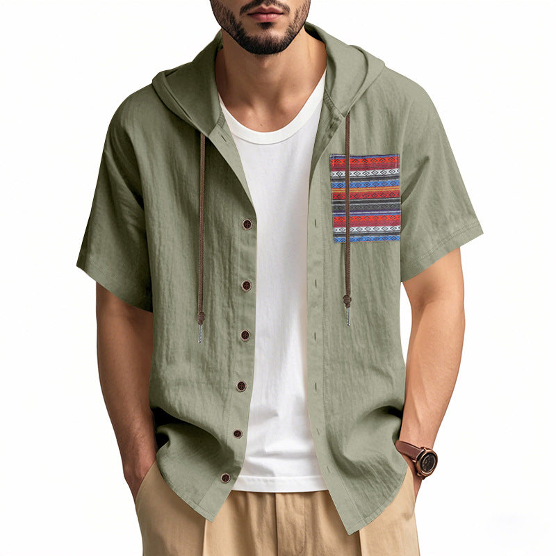 Linen Short-sleeve Lightweight Loose-fitting Hooded T-shirt