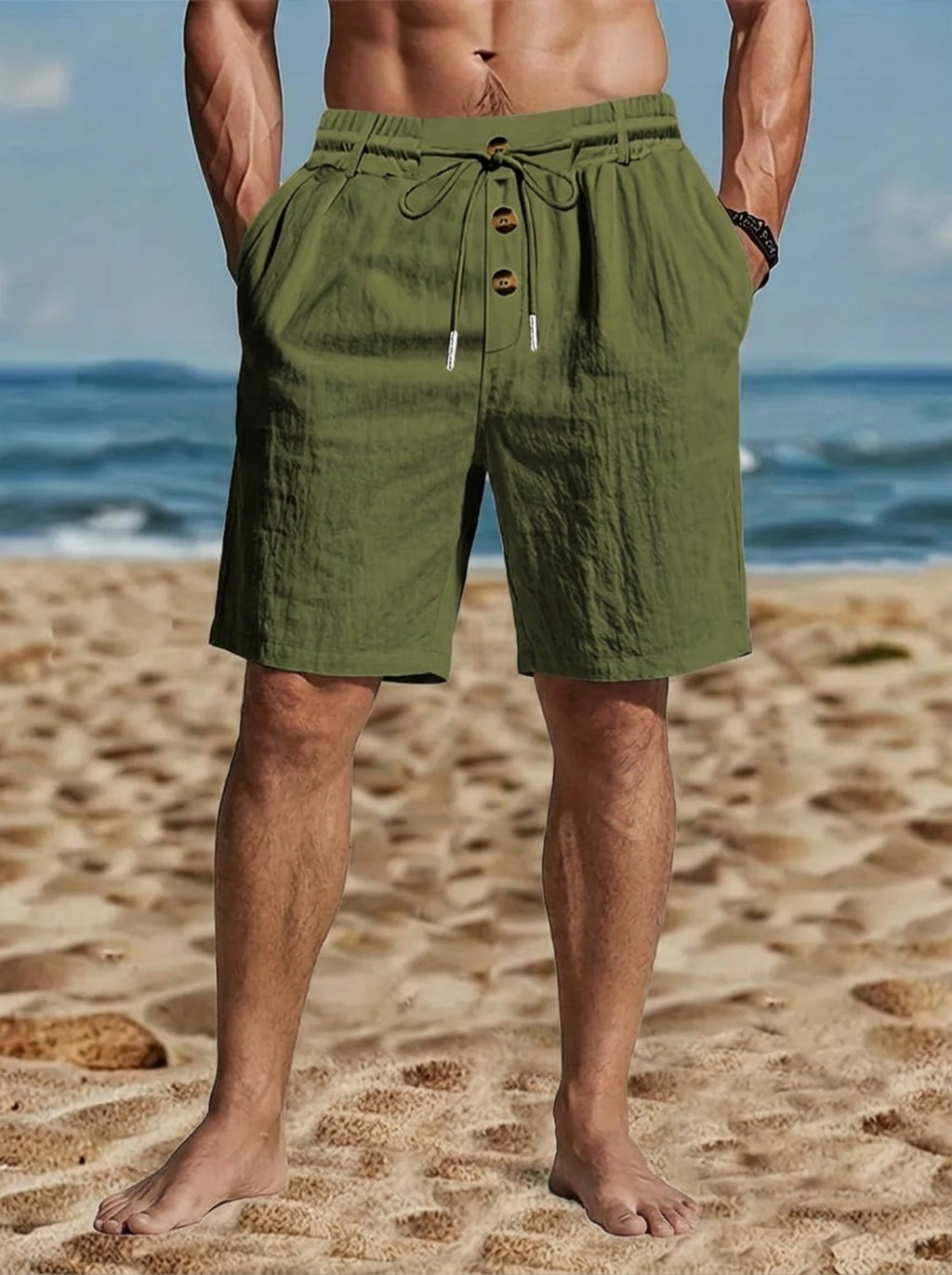 Loose-Fit American-Style Linen Beach Casual Washed Button-Up