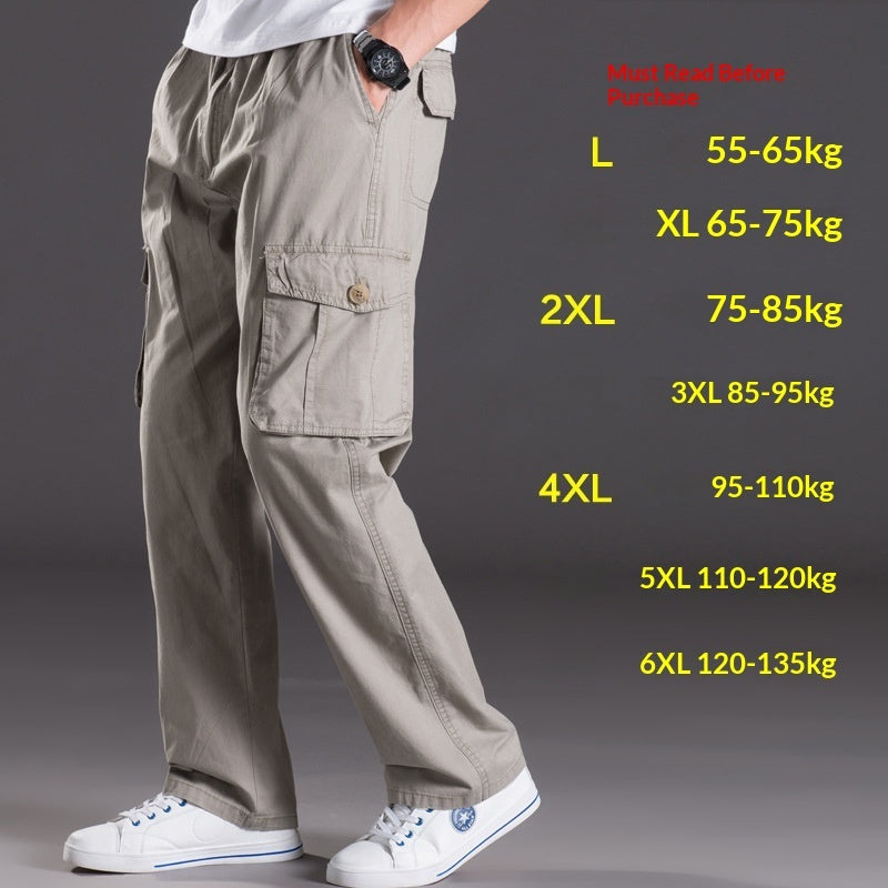 Men's Plus-Size Cotton Cargo Pants – Multi-Pocket High Waist