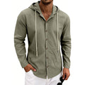 Loose-fit Linen Casual Hooded Long-Sleeve Shirt