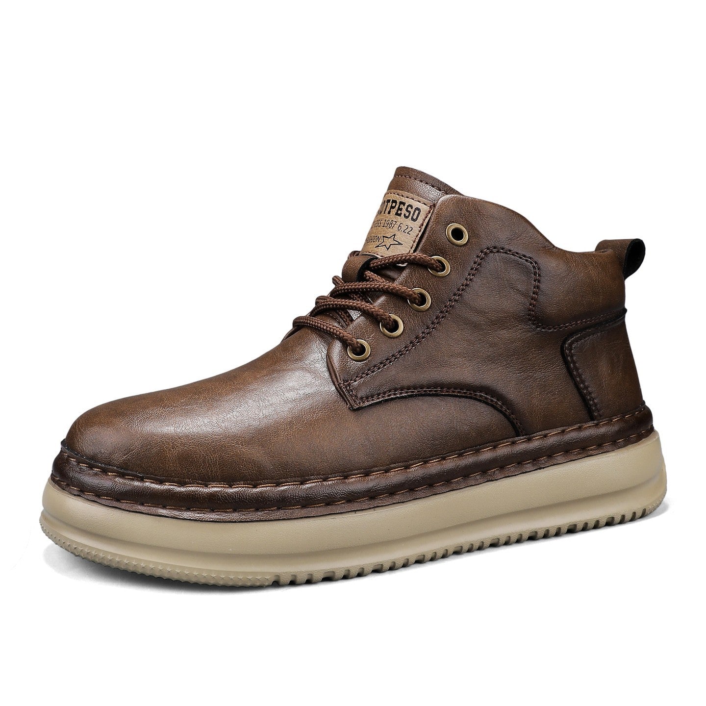 Retro Mid-Top Boots – Men's Chunky Heel Lace-Up