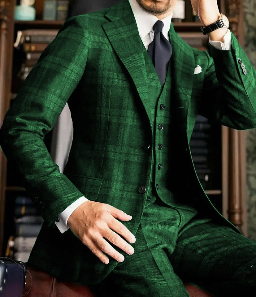 Men's 3-Piece Slim-Fit Suit Set – Jacket, Vest & Trousers, 8 Colours