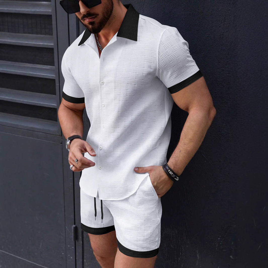 Casual Color-Block Shirt & Shorts Set