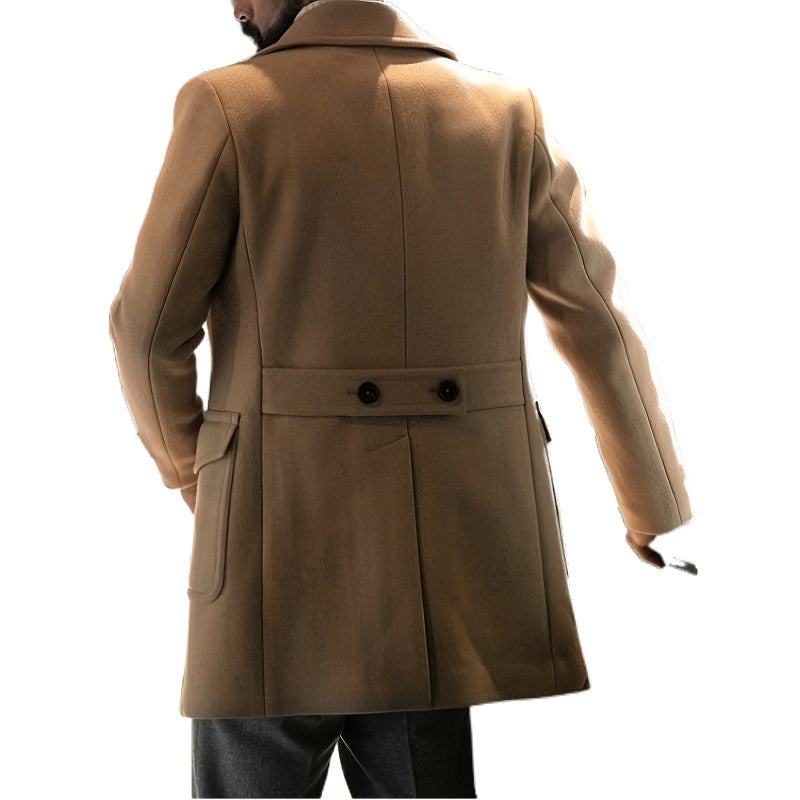 Long-Sleeve British-Style Fashionable Wool Coat