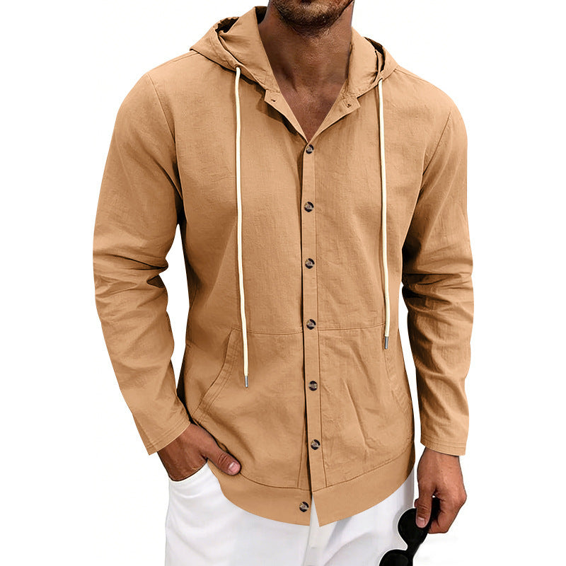 Loose-fit Linen Casual Hooded Long-Sleeve Shirt