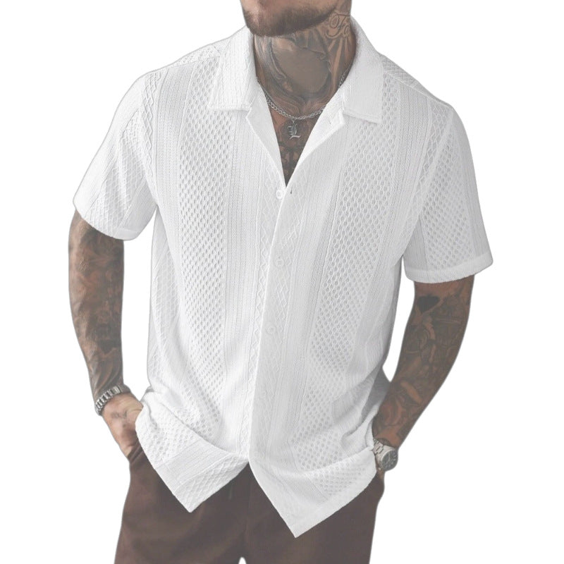 Hollow-Out Knitted Lapel Shirt