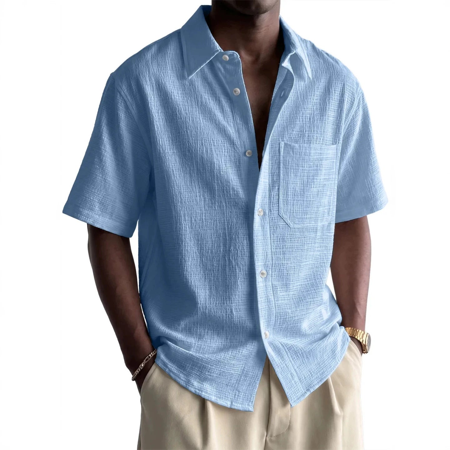 Men's Cotton-Linen Short-Sleeve Shirt – 7 Colors Loose Fit