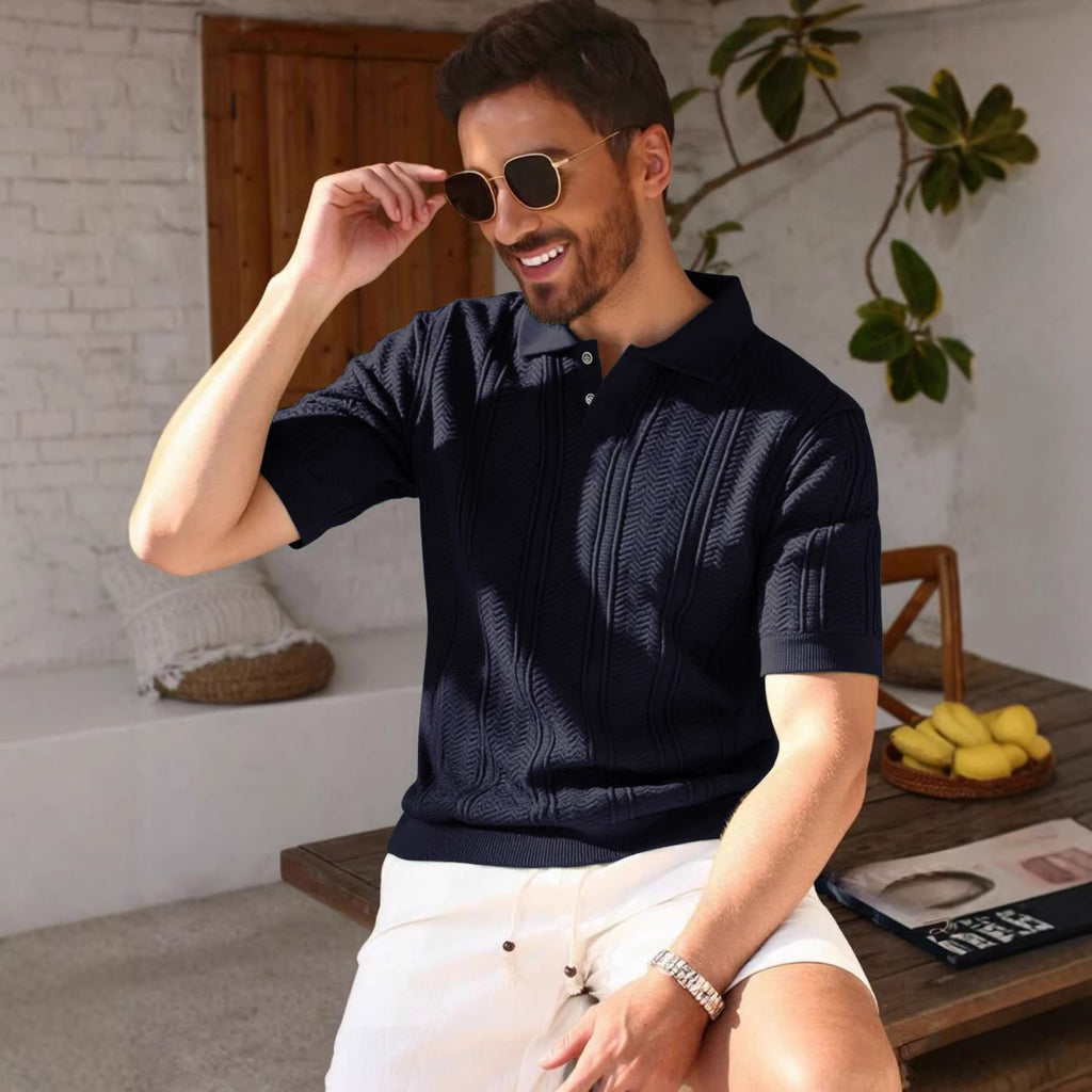 Textured Rib-Knit Polo Shirt