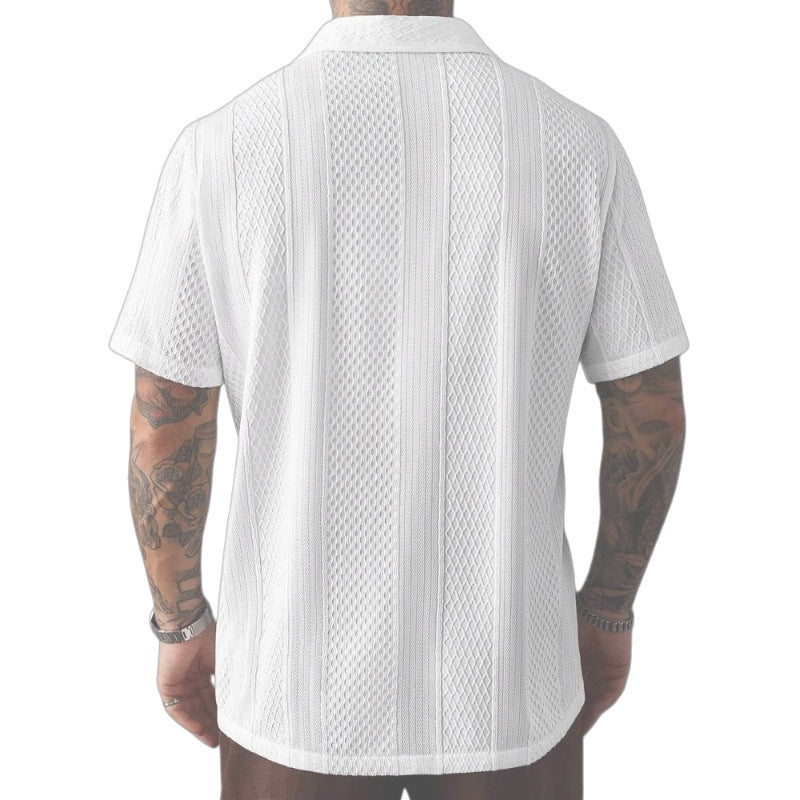 Hollow-Out Knitted Lapel Shirt