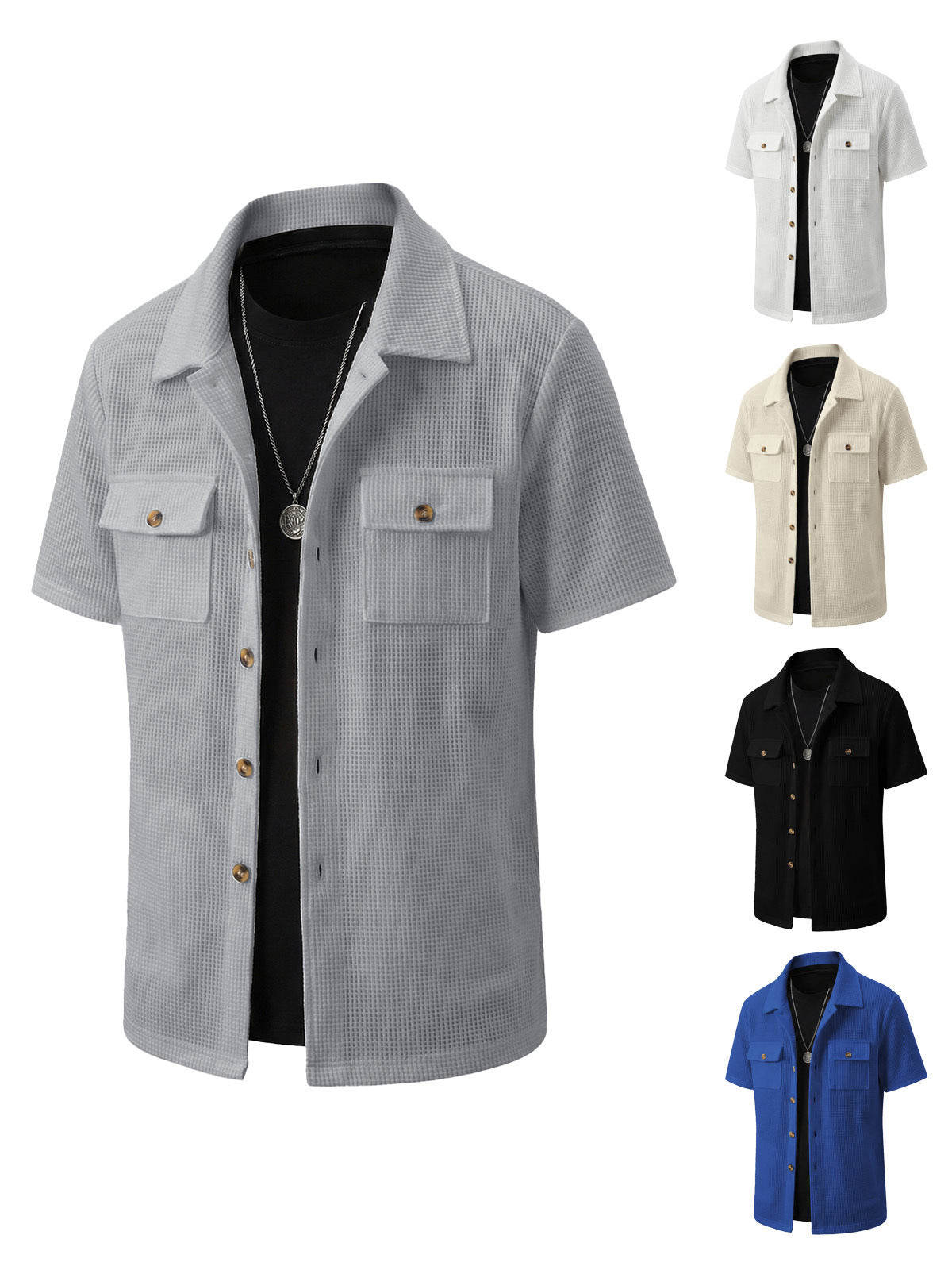 Men's Waffle-Weave Short-Sleeve Cardigan Jacket