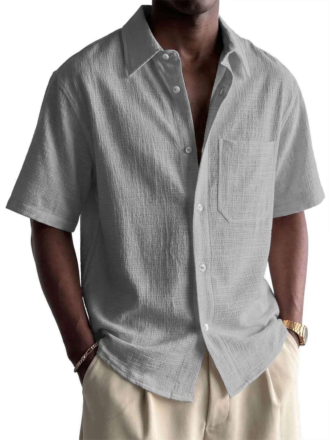Men's Cotton-Linen Short-Sleeve Shirt – 7 Colors Loose Fit