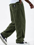 Men's Corduroy Straight-Leg Trousers – Elastic Waist, Drawstring, 11 Colours