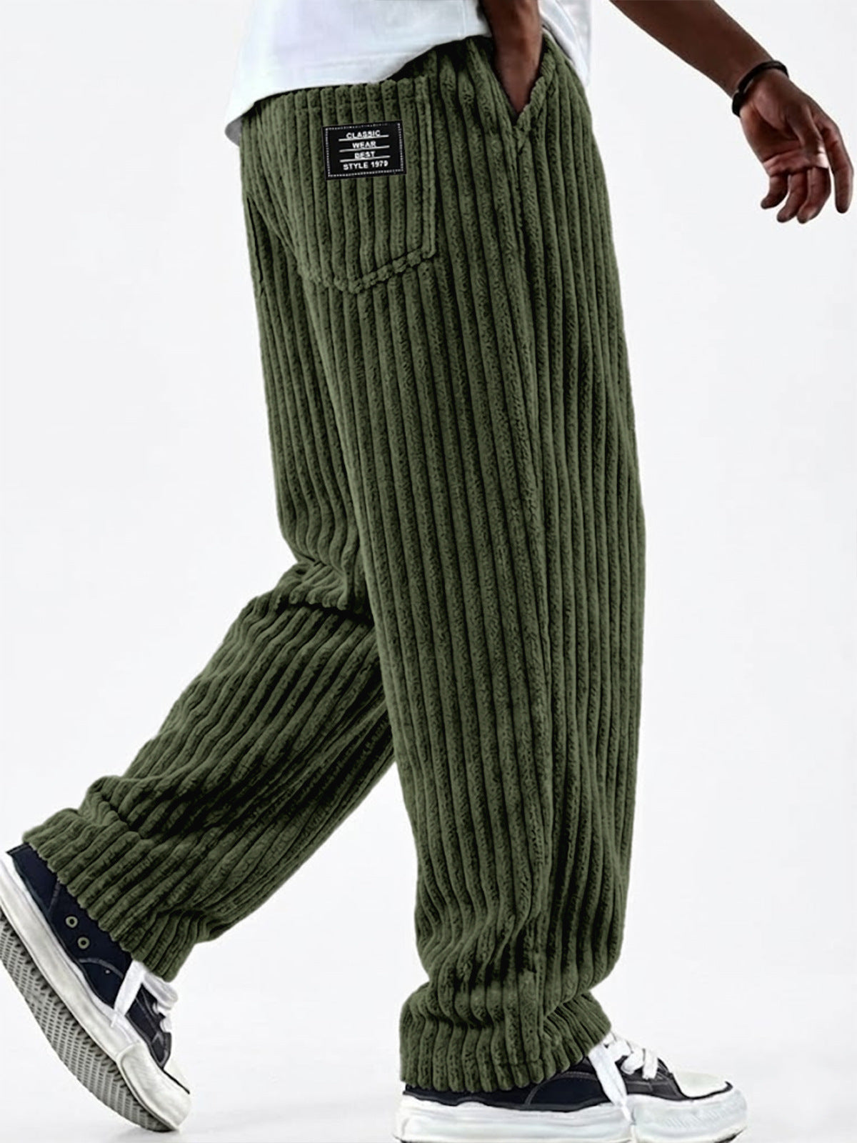 Men's Corduroy Straight-Leg Trousers – Elastic Waist, Drawstring, 11 Colours
