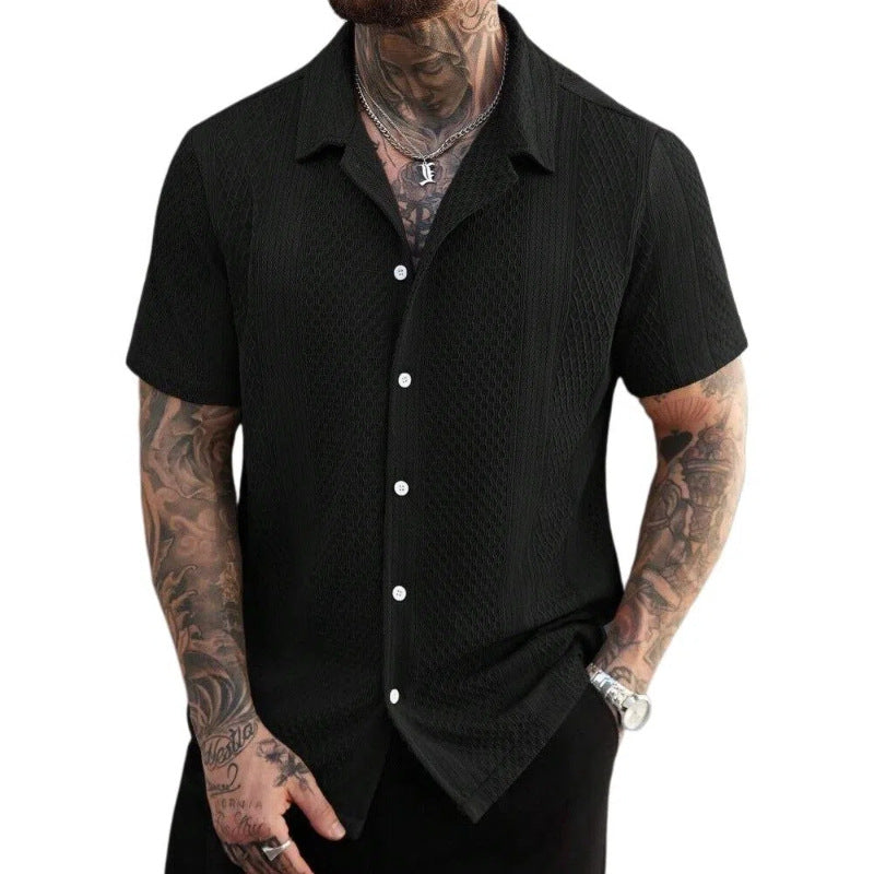 Hollow-Out Knitted Lapel Shirt