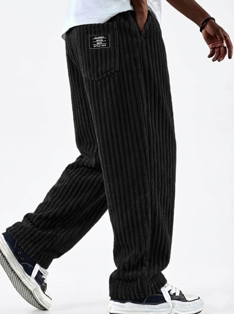 Men's Corduroy Straight-Leg Trousers – Elastic Waist, Drawstring, 11 Colours